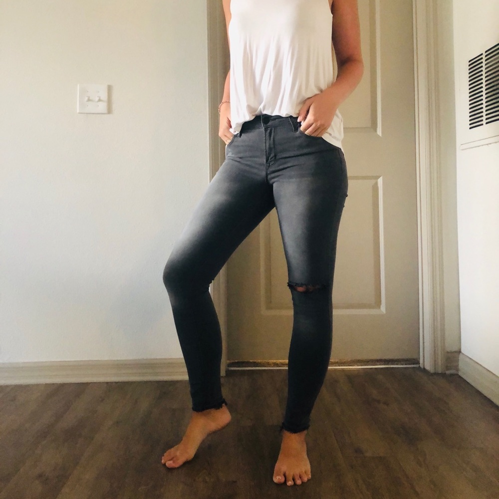 Grey ripped jeans
